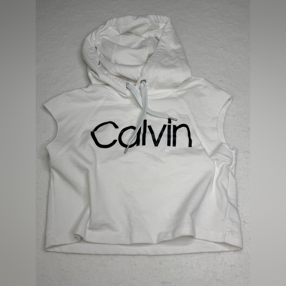 Calvin Sleeveless White Hoodie Pre-Owned Size S